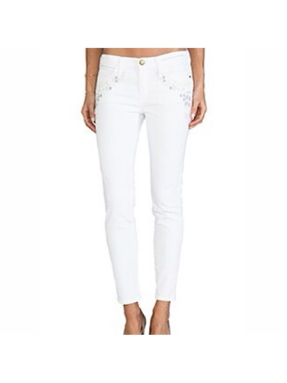 Current/Elliott The  Stiletto in Dirty White with Embroidery Sz 26